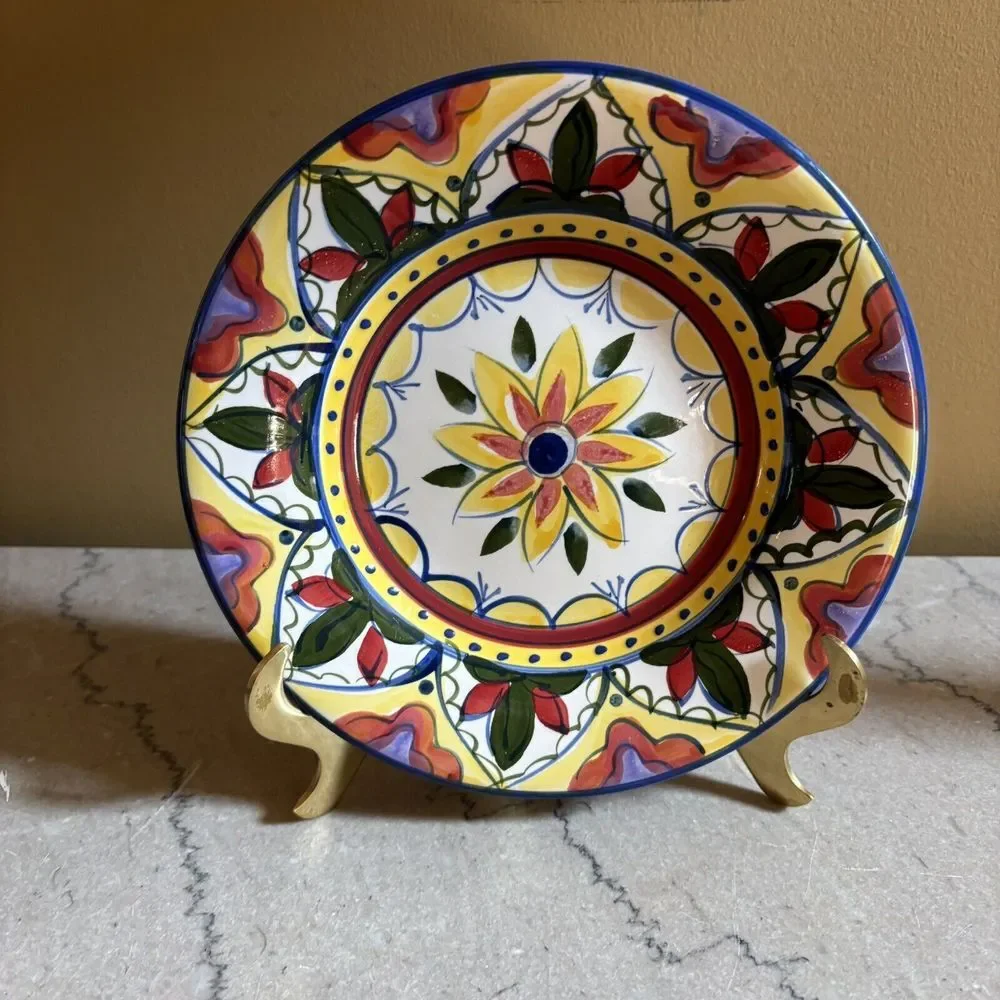 Tabletops Gallery Celena  Set  Of 4 Salad Plates Flower Yellow Red‎ Green 8